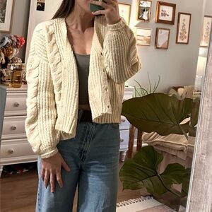 American Eagle Outfitters Cream Cable Knit Cardigan